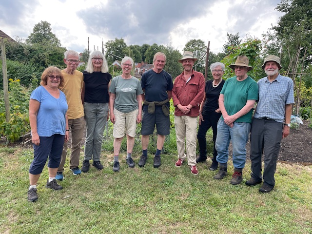 Allotmenteers from Bagthorpe Gardens with Joe Swift during filming for Gardeners World